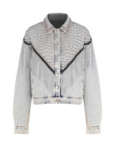 Chic Edge Studded Fringe Embellished Denim Jacket