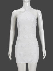 Elegant Halter Backless Lace-up Mini Dress
