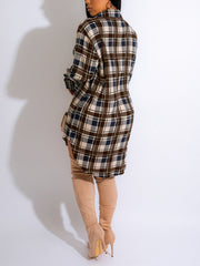Fashion Lapel Loose Plaid Shirt Dress