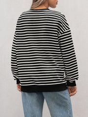 Casual Round Collar Stripe Oversized Sweatshirt