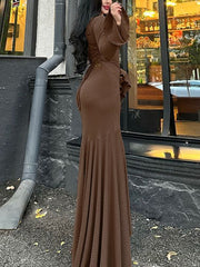 Sexy Round Neck Lace-up Flared Sleeve Slim Dress