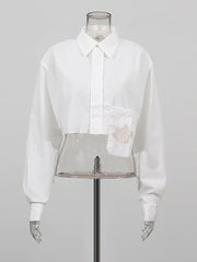 Casual Embroider Asymmetric Cropped Shirt