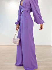 V Neck Shirt Wide leg Pants Set
