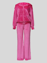 Velour Zipper Hoodie Wide Leg Pants Sets