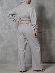 Cropped Hooded Sweatshirt Wide Leg Pant Tracksuit Set