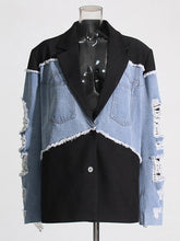 Denim Stitched Single Breasted Loose Long Blazer