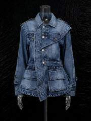 Fashion Patch Pocket Peplum Denim Jacket