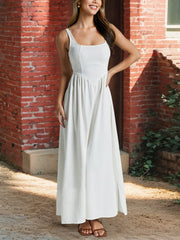 Casual Sleeveless Straight Neck Fit Maxi Dress