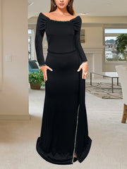 Elegant Long Sleeve Slim Slit Evening Gowns