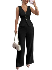 Elegant Sleeveless Slim Top And Pants Two Piece Set