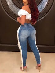 Casual High Waist Ripped Tassel Jeans Pencil Pants