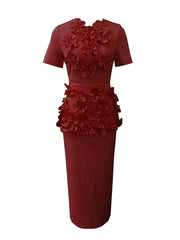 Irregular Floral Embellished Top Midi Skirt Sets