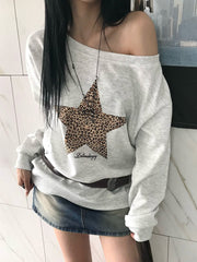 Leopard Print Star Pattern Loose Casual Hoodie