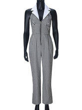 Fashion Plaid Lapel Backless Halter Jumpsuit