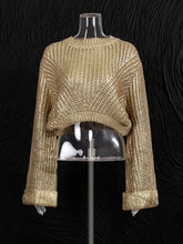 Fashion Round Neck Gold Foiled Knit Cropped Sweater
