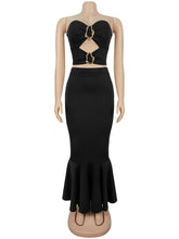 Elegant Strapless Crop Top And Fishtail Skirt Sets