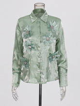 Solid Flower Decoration Chiffon Shirt