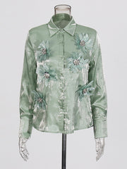 Solid Flower Decoration Chiffon Shirt