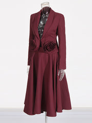 Fashion Floral Embellishment Blazer A-line Skirt Suit