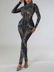 Sexy Mesh Sheer Rhinestones Jumpsuits