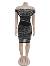 Rhinestone See-Through Off Shoulder Bodycon Dress