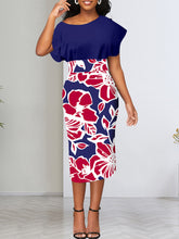 Scoop neck Print Slim Midi Dress