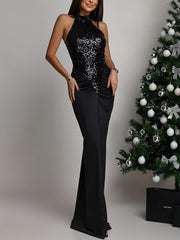 Sexy Sleeveless Ruched Sequin Split Bodycon Dress