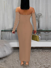 Elegant Rhinestone Off Shoulder Slim Party Dress