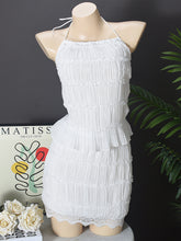 Sexy Ruched Halter Backless Mini Skirt Sets