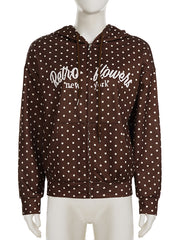 Fashion Polka Dot Letter Print Loose Zip Hoodie