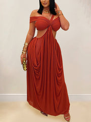 Sexy Strapless See-Through Ruched Mesh Maxi Dress