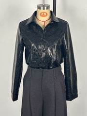 Fashion Slim Embossed PU Leather Jacket