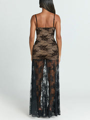 Sexy Spaghetti Strap Lace Slit Maxi Dress