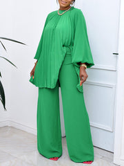 Loose Long Sleeve Top High Waist Wide Leg Pants Set