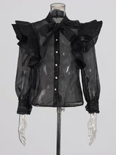 Sexy See Through Mesh Ruffle Long Sleeve Shirt