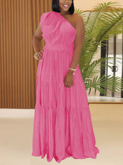 Casual Oblique Collar Patchwork High Waist Maxi Dress