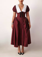 Fashion Doll Collar Puff Sleeve Midi Dress