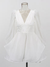 Elegant V Neck Puff Sleeve Ruffle Party Mini Dress