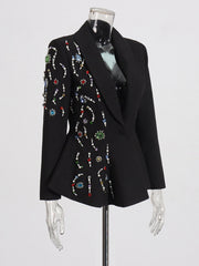 Fashion Bead-embellished Peplum Irregular Slim Blazer