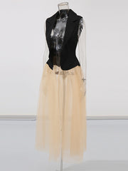 Fashion Sheer Mesh Patchwork Sleeveless Jacket
