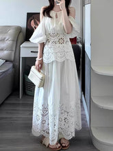 Elegant Lace Patchwork Hollow Top Long Skirt Sets