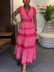 Elegant V-neck Embroidered Lace Maxi Dress