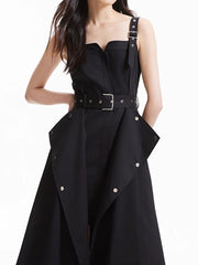 Fashion Zipper Waist Belt Shoulder Strap Dress