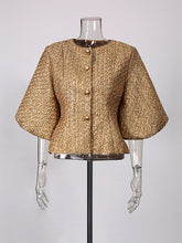Fashion Metallic Tweed Peplum Jacket
