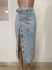 Casual High Waist Split Denim Skirt
