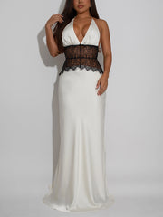 Sexy Lace Patchwork Halter Backless Maxi Dress