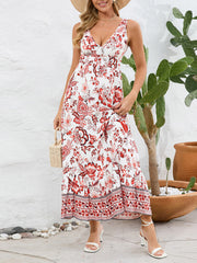Retro V Neck Flower Print Dress