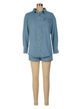 Casual Long Sleeve Denim Jacket And Shorts Two Piece Set