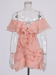 Plunge Off Shoulder Ruffle Tiered Party Mini Dress