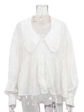 Casual V Neck Bubble Sleeve Loose Top